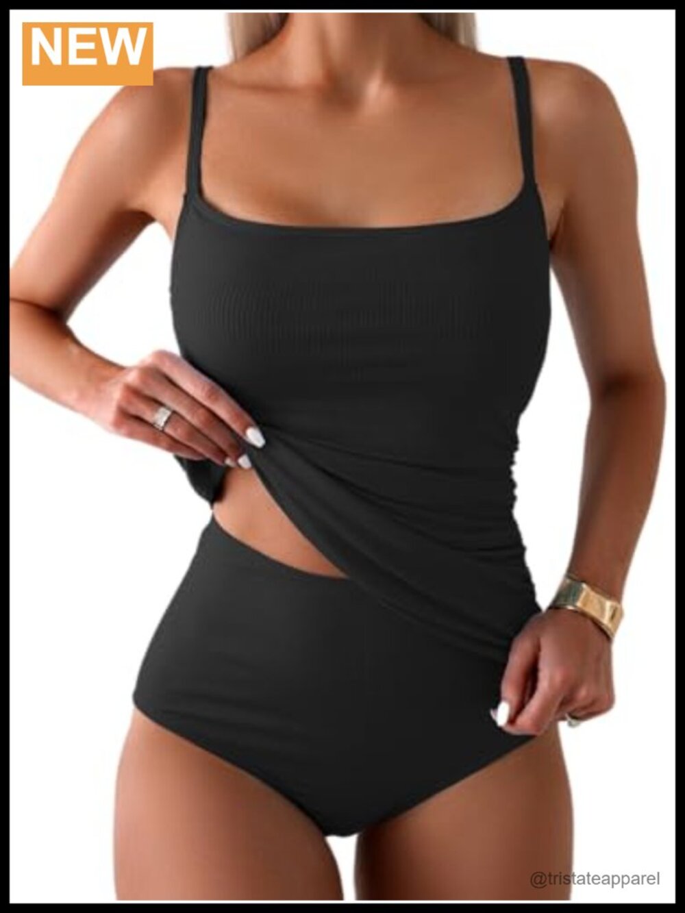 Ribbed Tankini Set High Waisted Tummy Control Two Piece Swimsuit